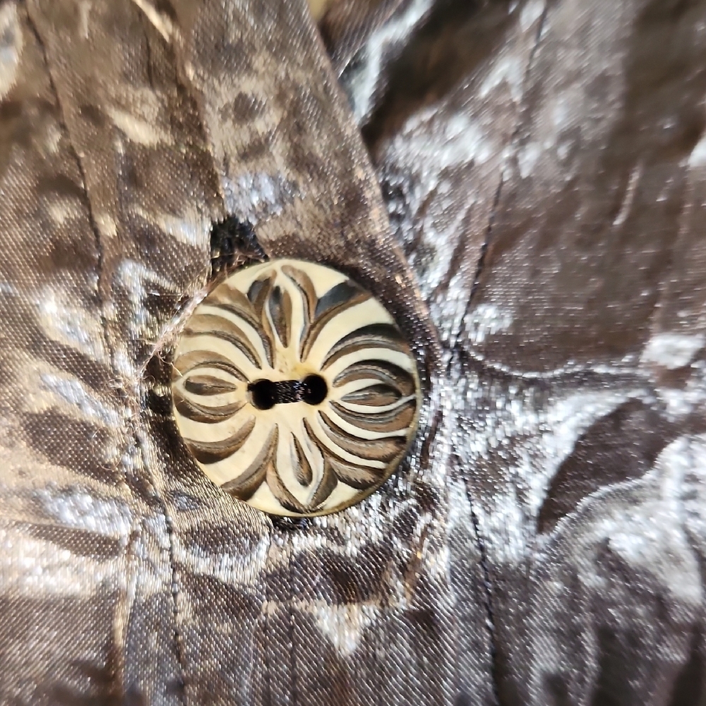 Metallic Crushed Satin Button-Up Blouse - Charcoal Gray L - Picture 3 of 11